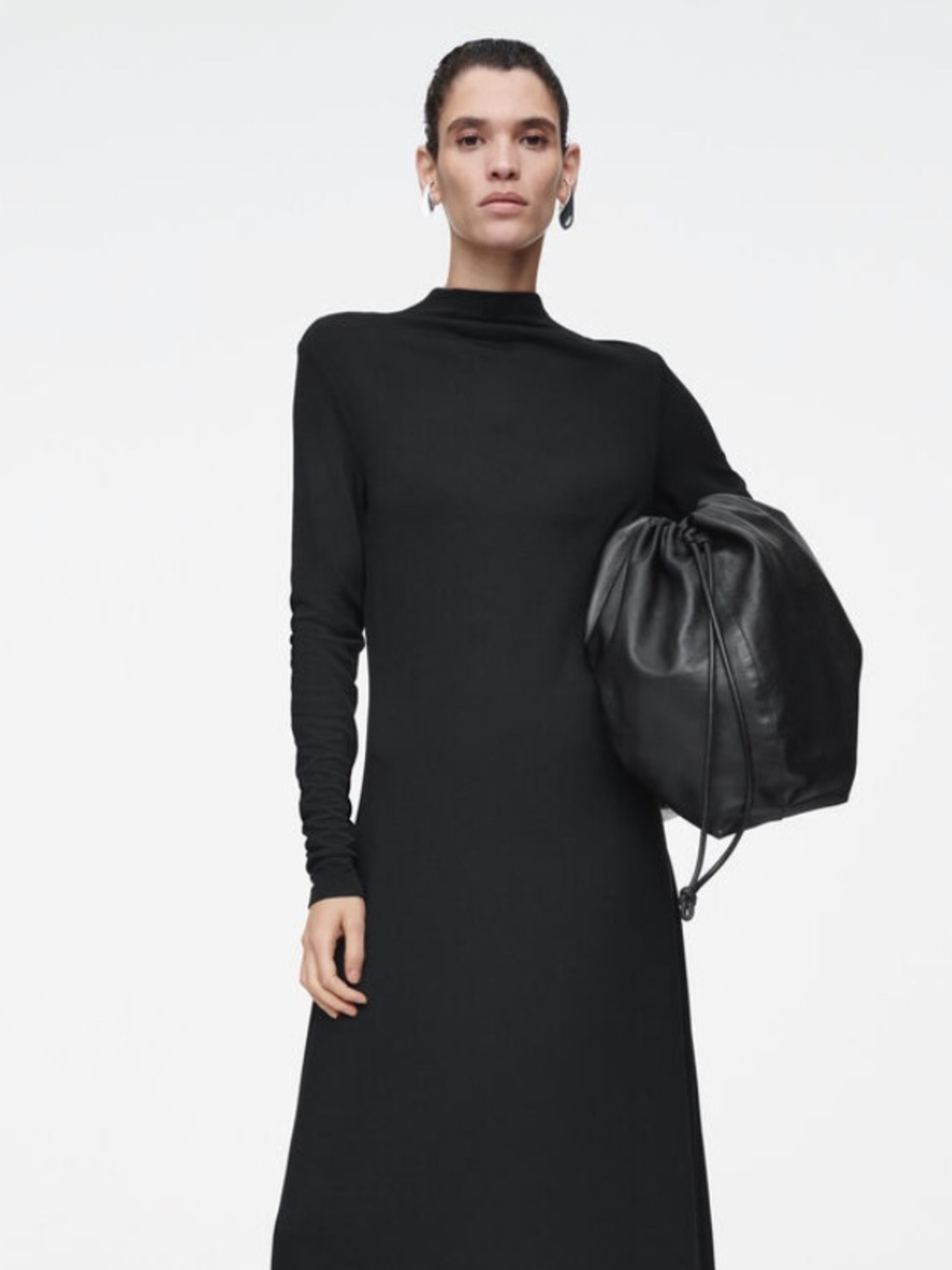 NWT COS Black Cowl-Neck Long-Sleeve Maxi Dress